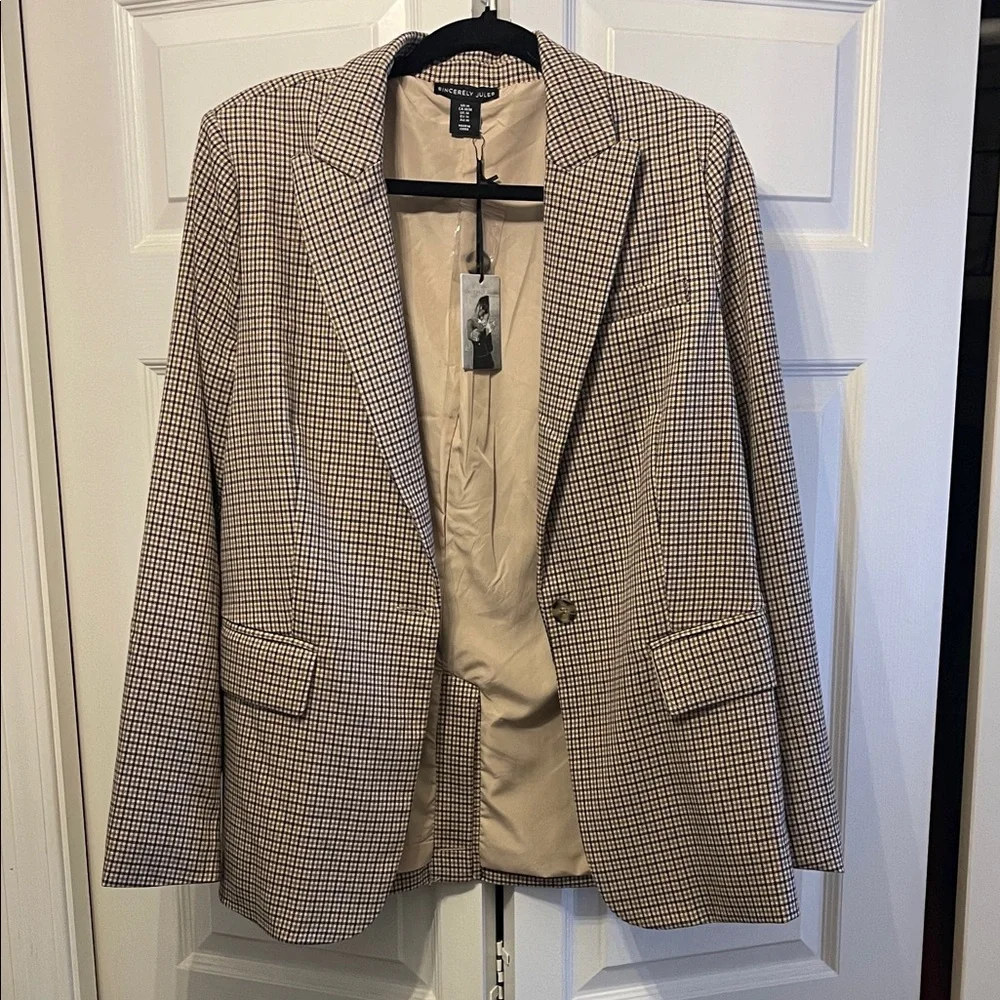 Sincerely Jules Beige Checkered Blazer NWT - Picture 1 of 4
